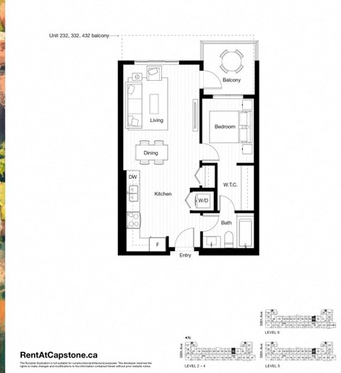 A black and white image of a floor plan for a unit at RentAtCapstone.ca.
